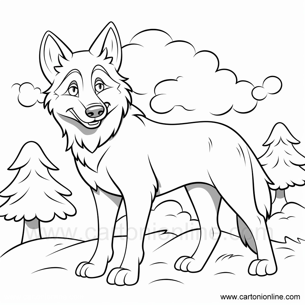 Disegno 06 di lupo cartoon da stampare e colorare