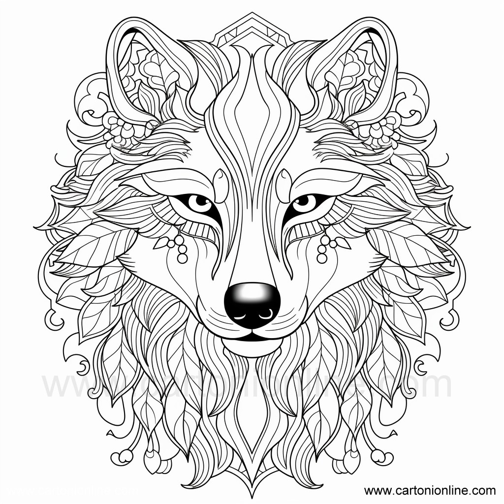 Disegno 03 di lupo mandala da stampare e colorare