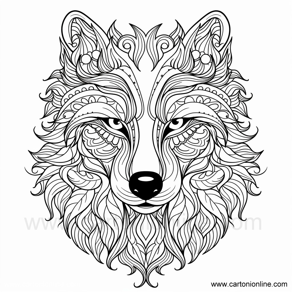 Disegno 04 di lupo mandala da stampare e colorare