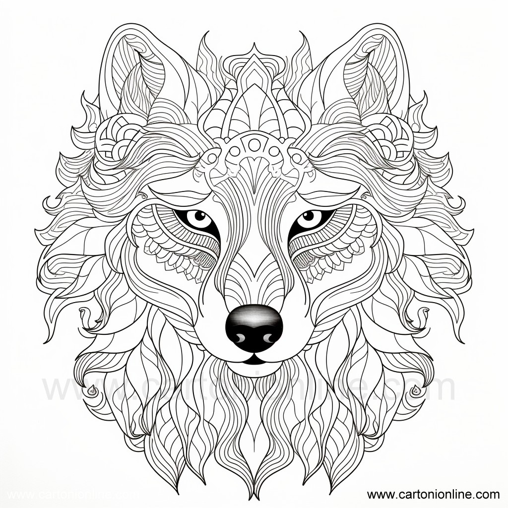 Disegno 06 di lupo mandala da stampare e colorare