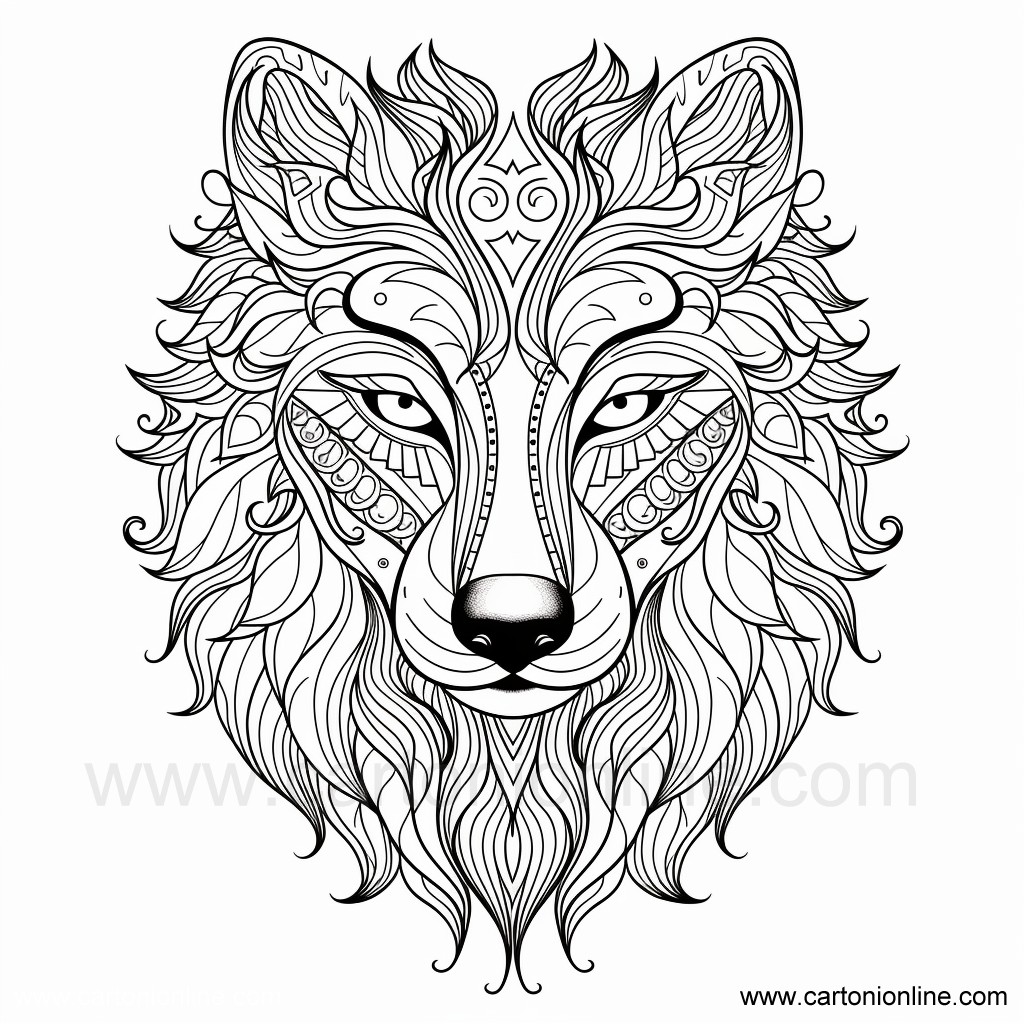 wolf mandala 07  coloring page to print and coloring
