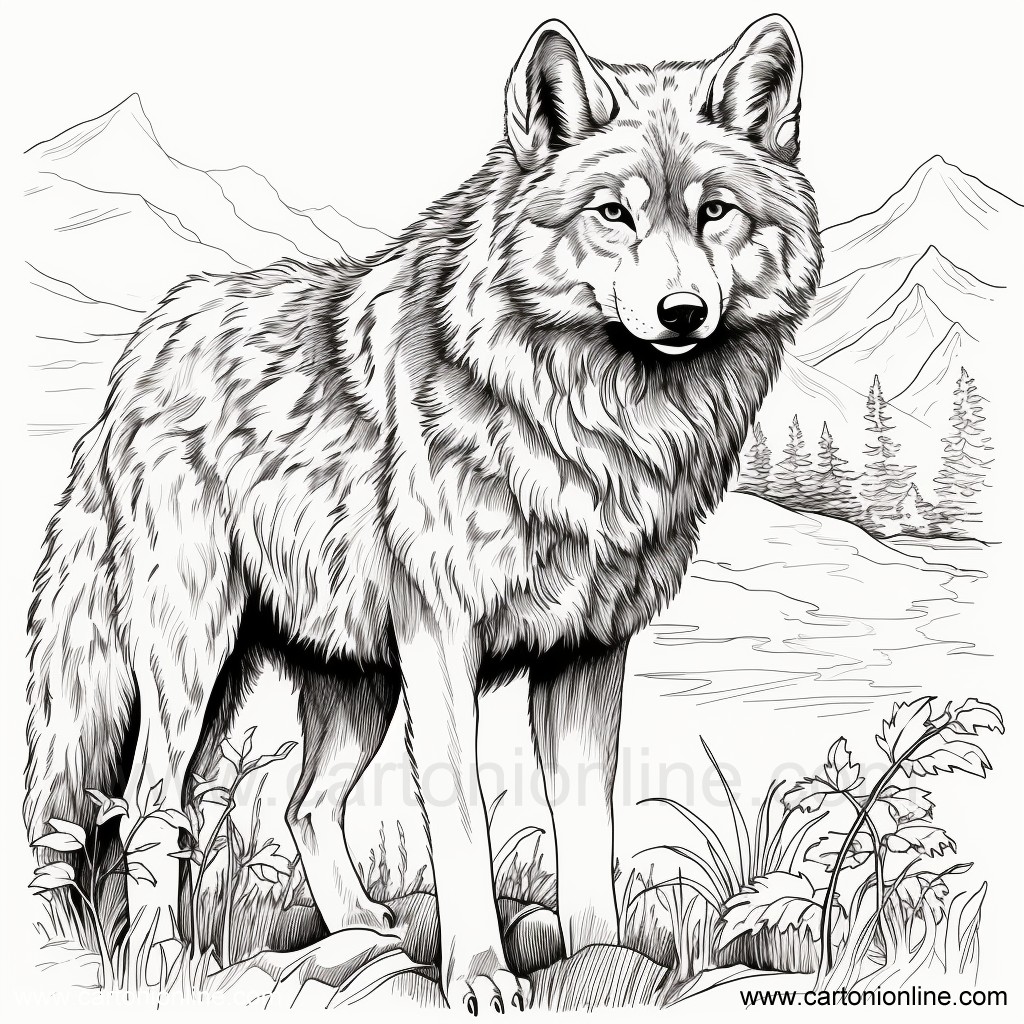 Desenho 01 de lobo realista para imprimir e colorir