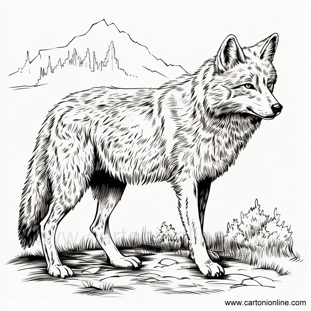 Realistische Wolfszeichnung 02 zum Ausdrucken und Ausmalen