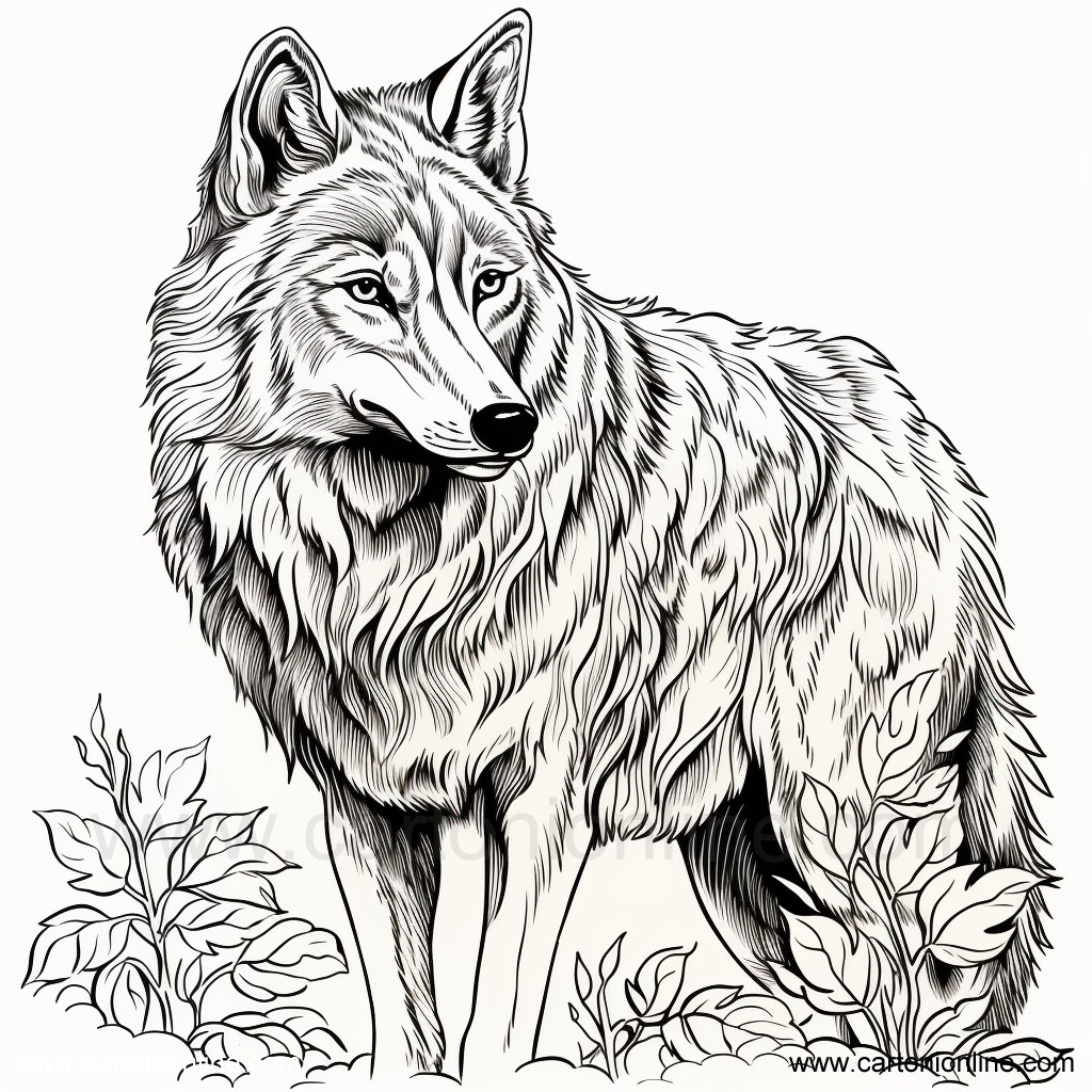 Disegno 03 di lupo realistico da stampare e colorare