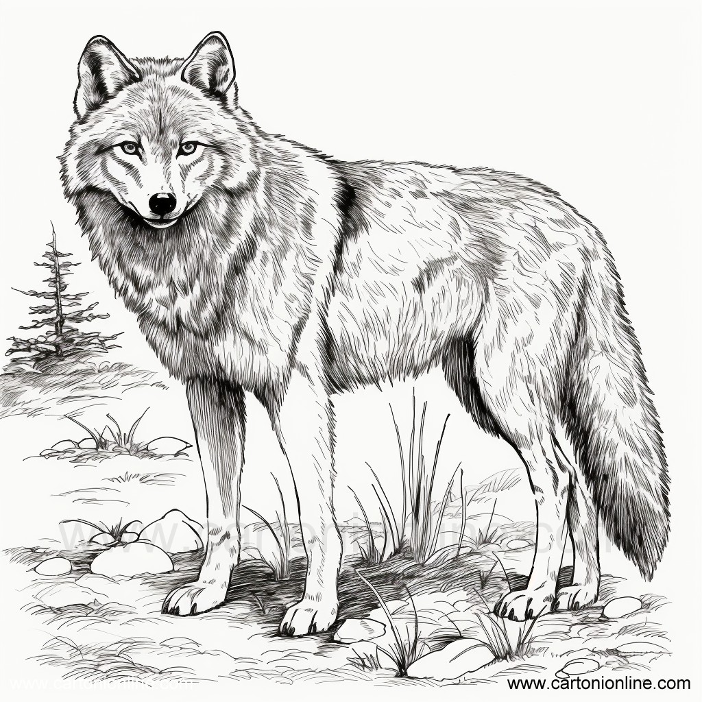 Disegno 04 di lupo realistico da stampare e colorare