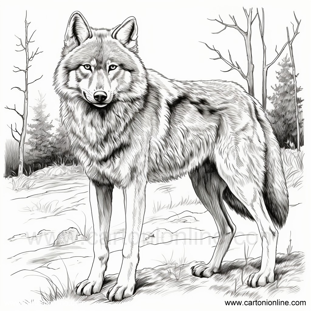 Dibujo 06 de lobo realista para imprimir y colorear