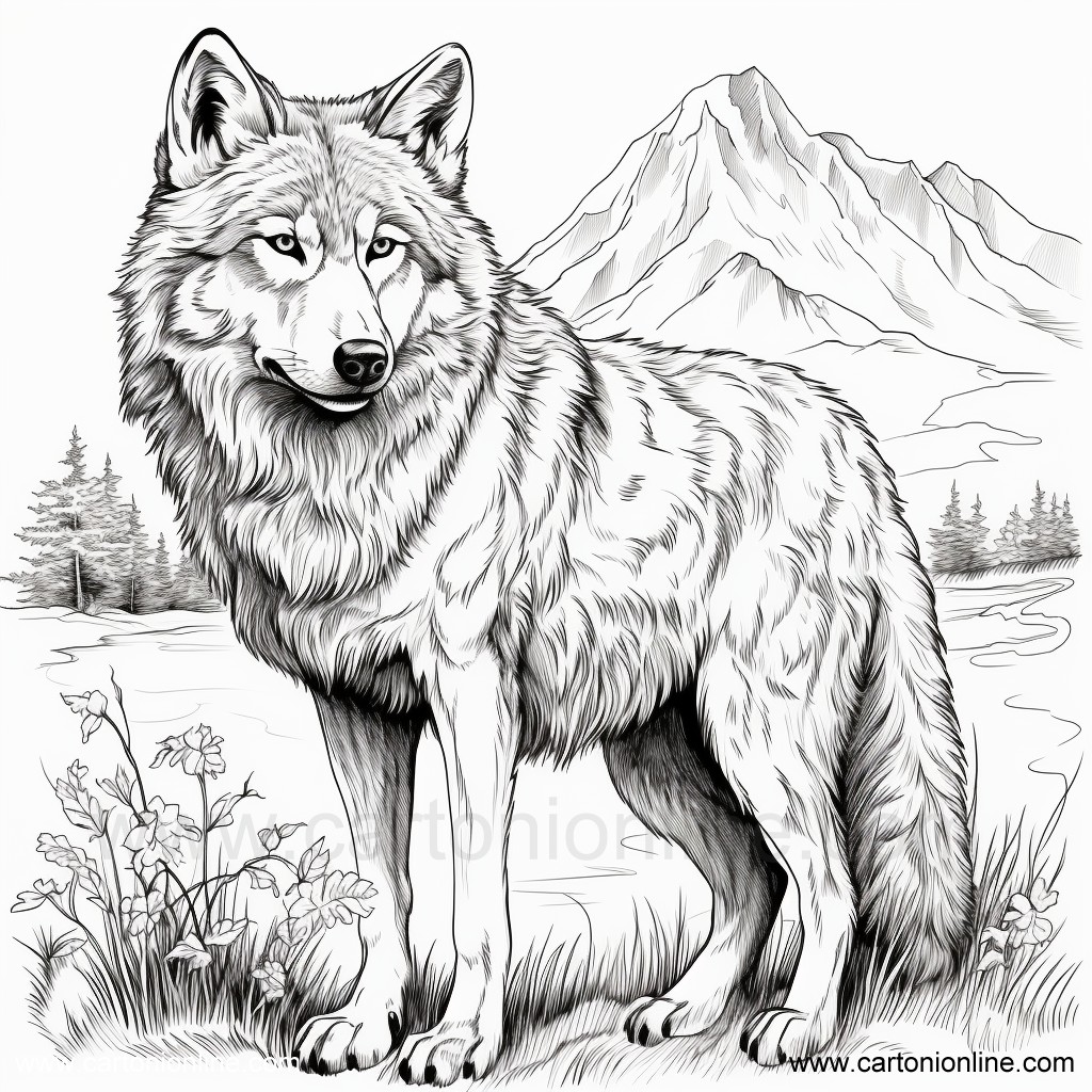 Disegno 09 di lupo realistico da stampare e colorare