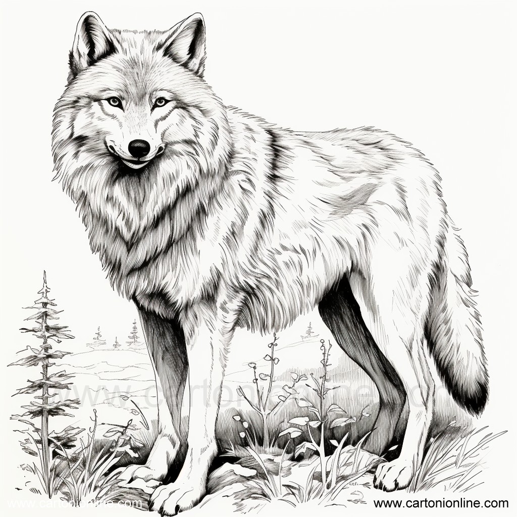 Realistische Wolfszeichnung 10 eines realistischen Wolfs zum Ausdrucken und Ausmalen