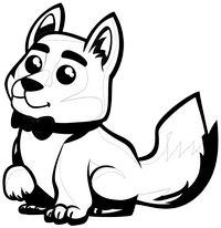 Coloring page of a cartoon style wolf