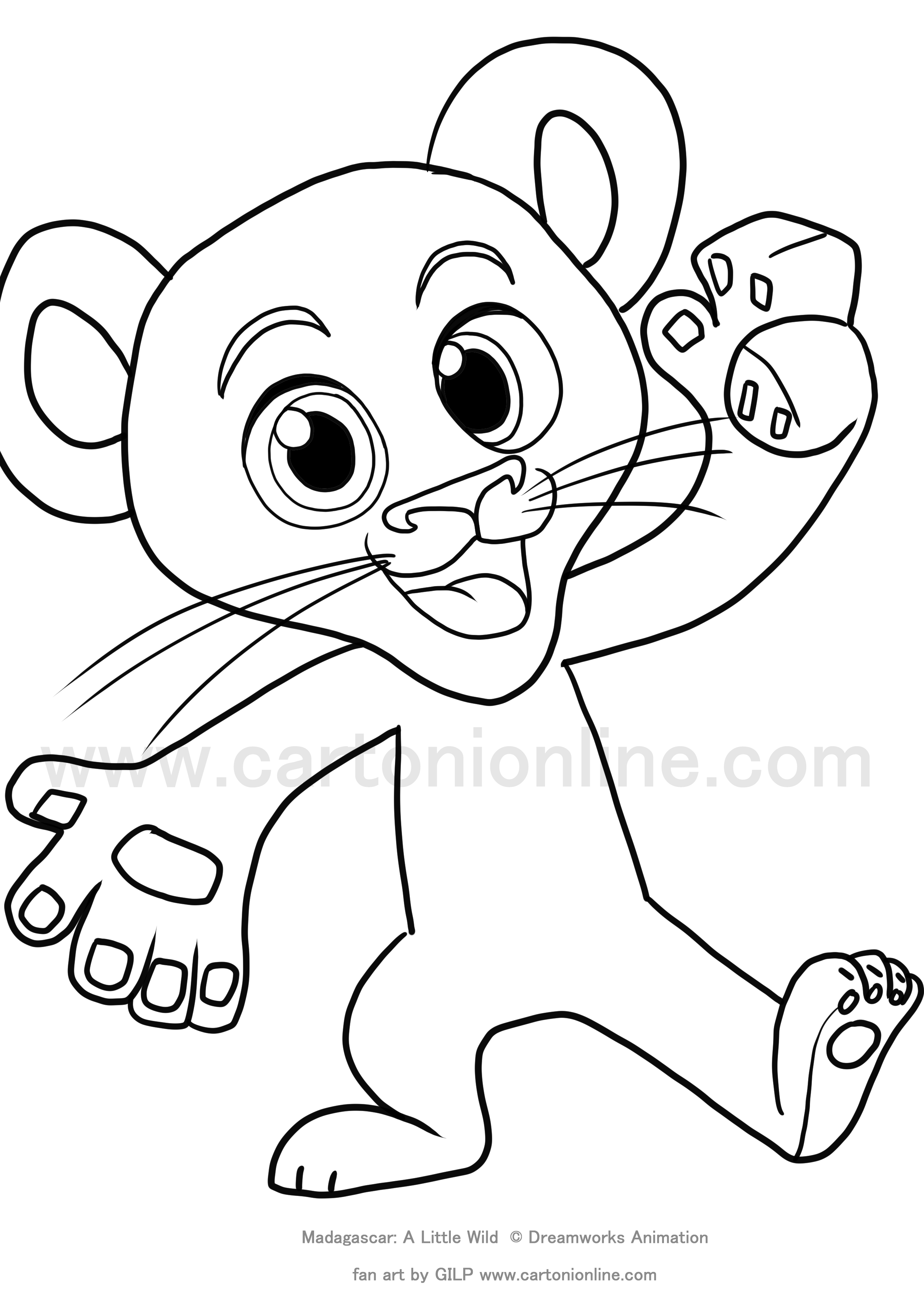 Drawing Alex from Madagascar - The 4 of the wild oasis to print and coloring