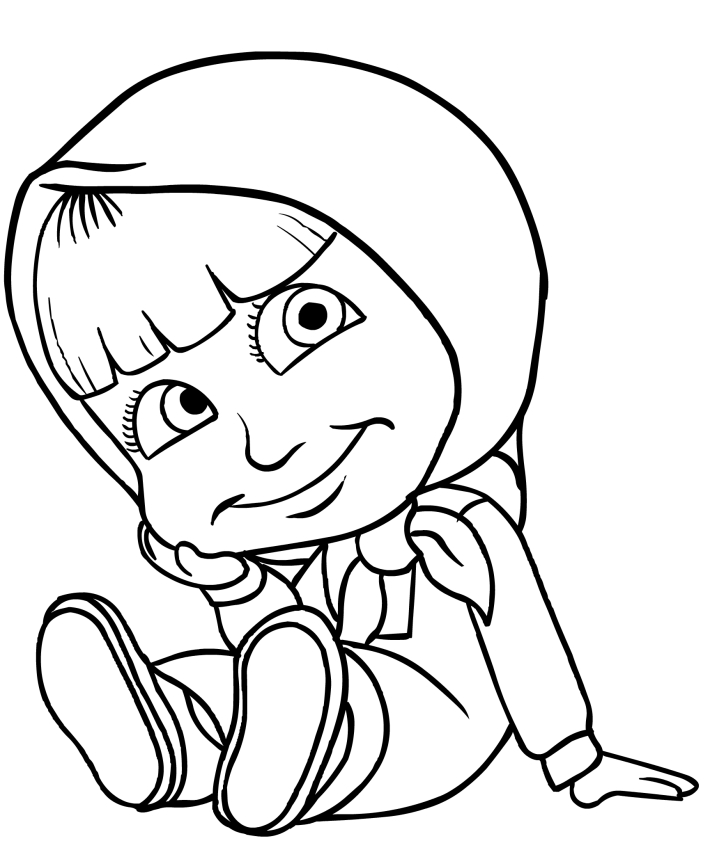 Coloring page of thoughtful Masha