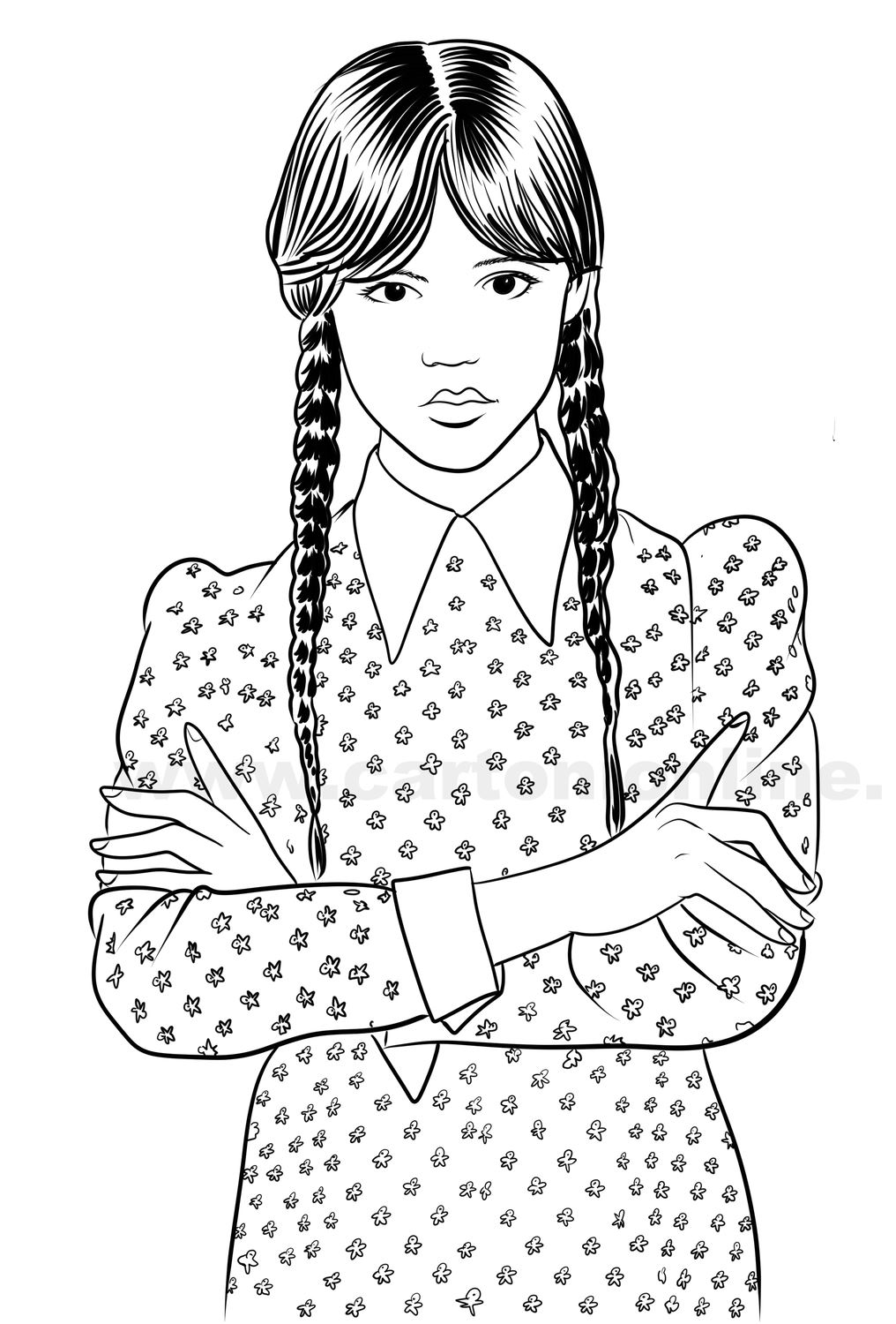 Desenho de Wednesday Addams (Jenna Ortega) de Wednesday (srie de televiso) para imprimir e colorir