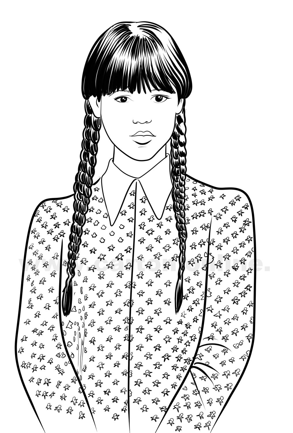 Wednesday Addams (Jenna Ortega) from Wednesday (TV series) coloring pages to print and coloring