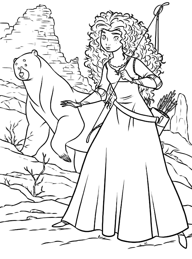 Tekening van Merida en Elionor getransformeerd in een beer om af te drukken en te kleuren