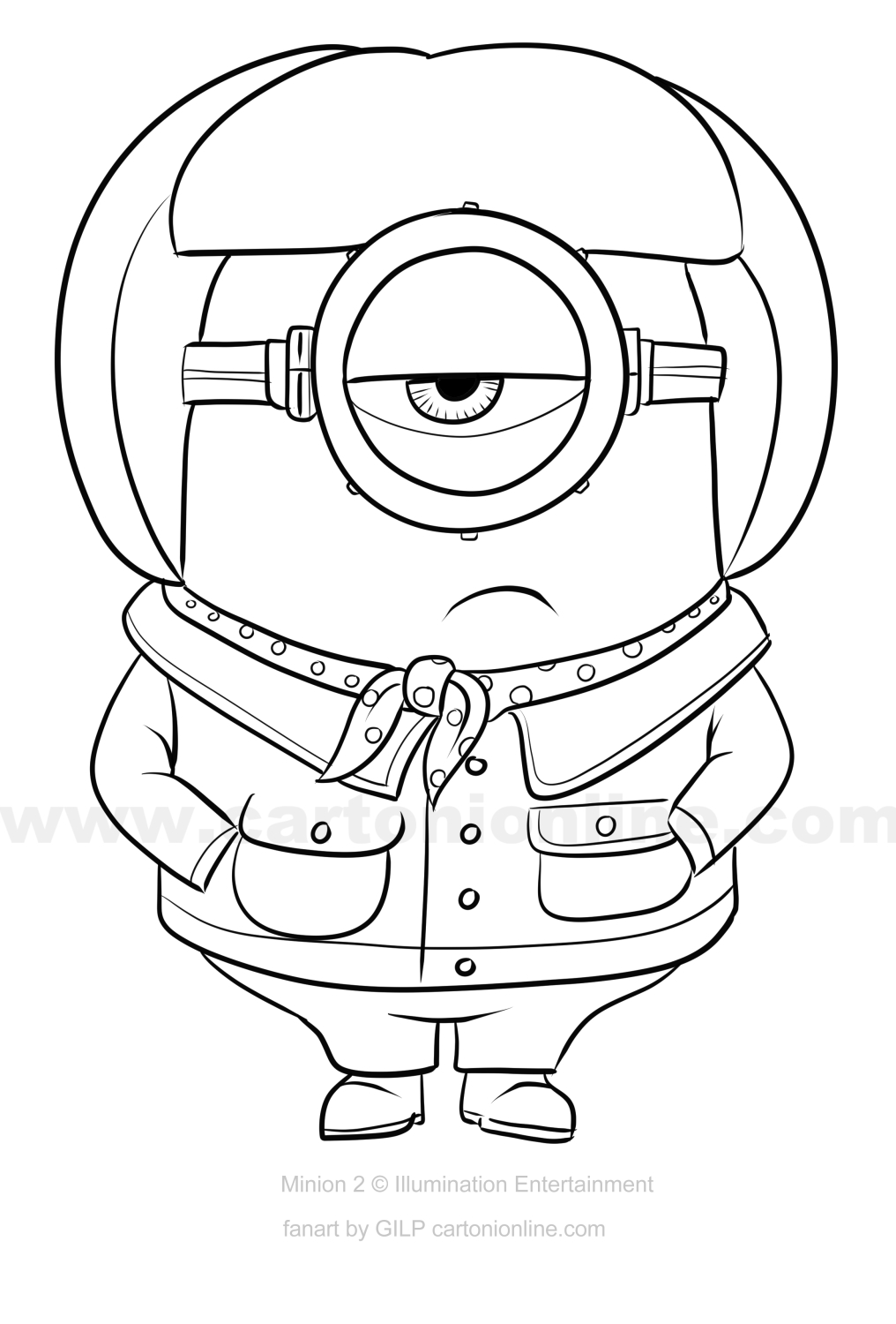 Zeichnung von Carl aus Minions 2 – Wie Gru beim Drucken und Ausmalen sehr böse wird