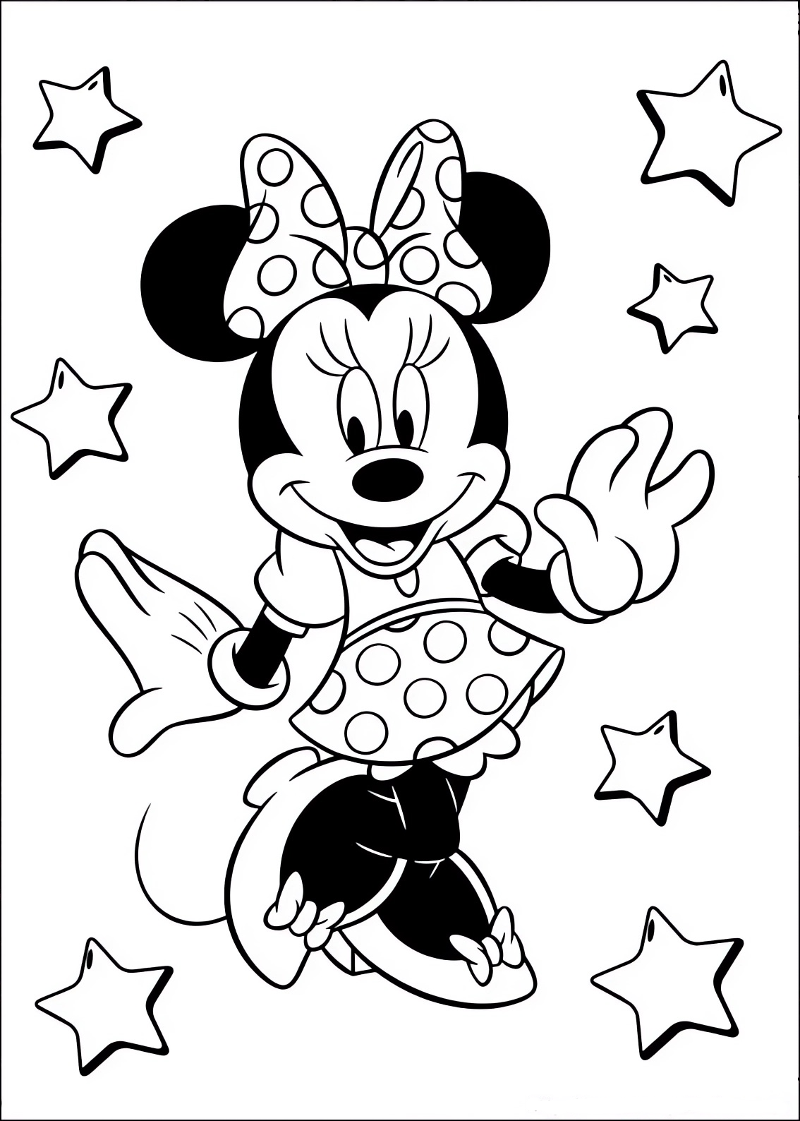 Coloring page of Minnie among the stars