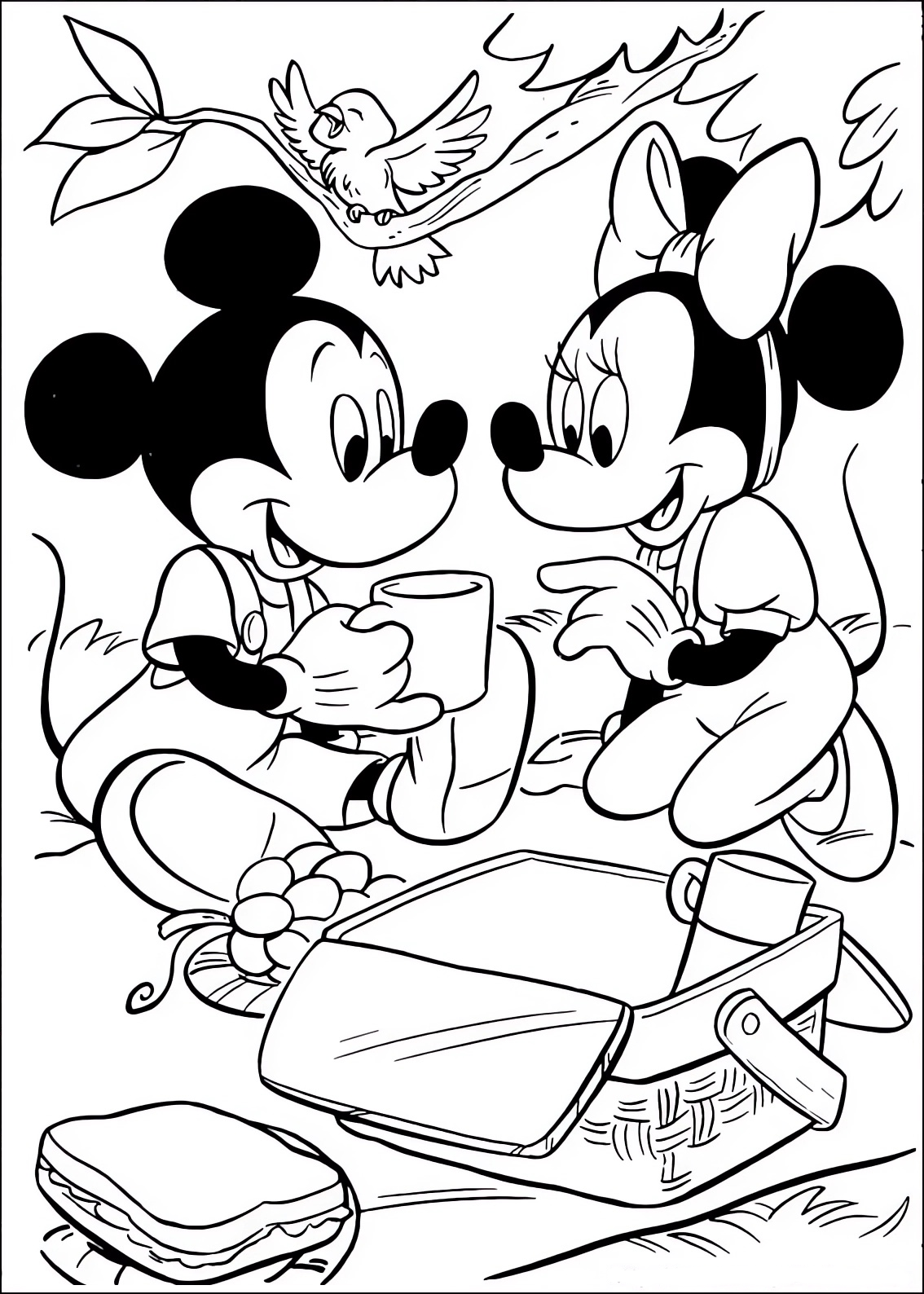 Disegno da colorare di Minnie e Topolino (Mickey Mouse) in gita