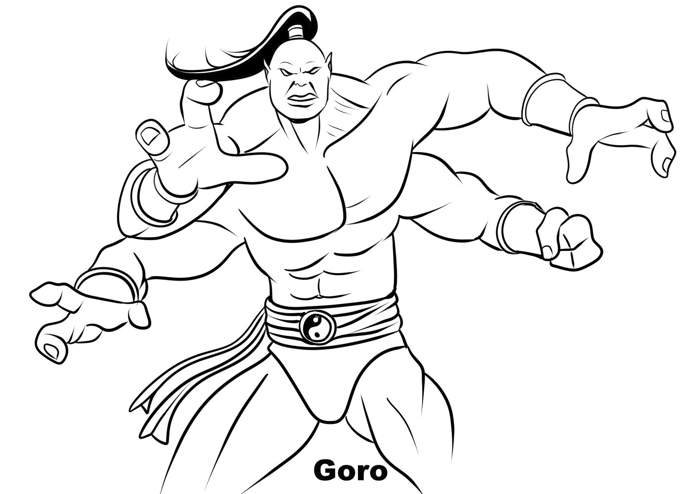 Tekening van Goro uit Mortal Kombat om af te drukken en in te kleuren