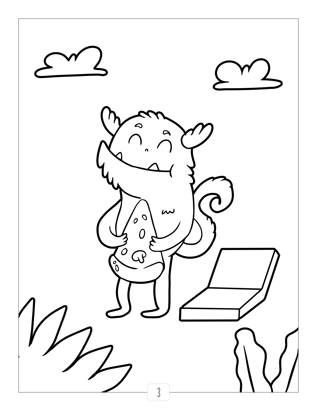 Cartoon style monster coloring page for kids