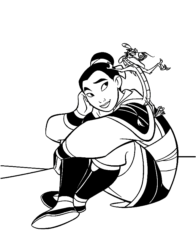 Desenho 10 de Mulan para imprimir e colorir