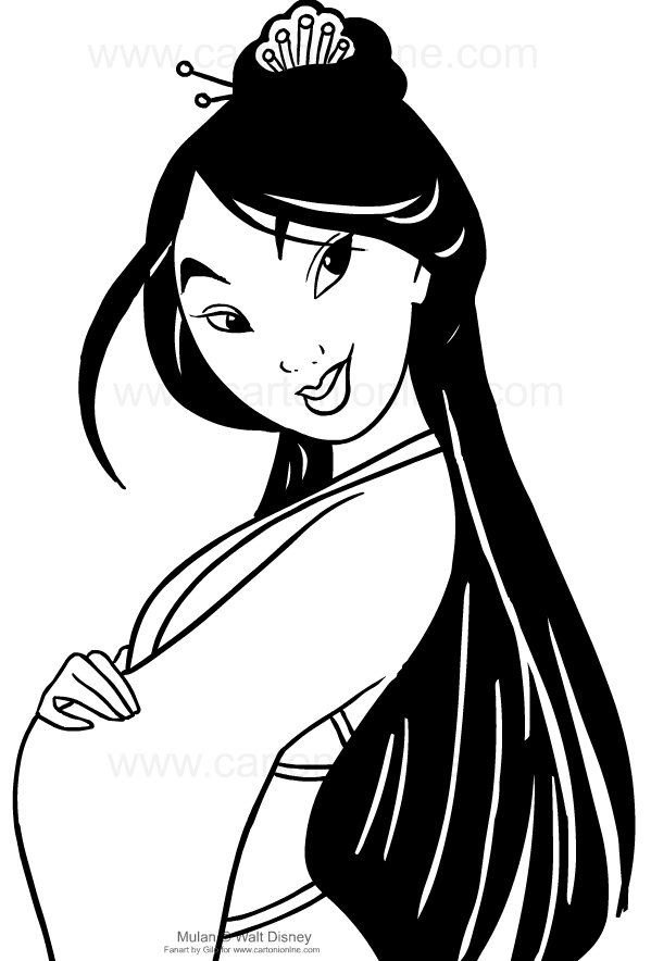 Disegno di Mulan (viso) da stampare e colorare