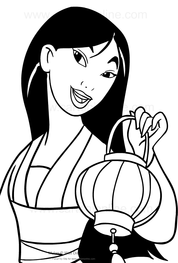 Disegno di Mulan (viso) da stampare e colorare