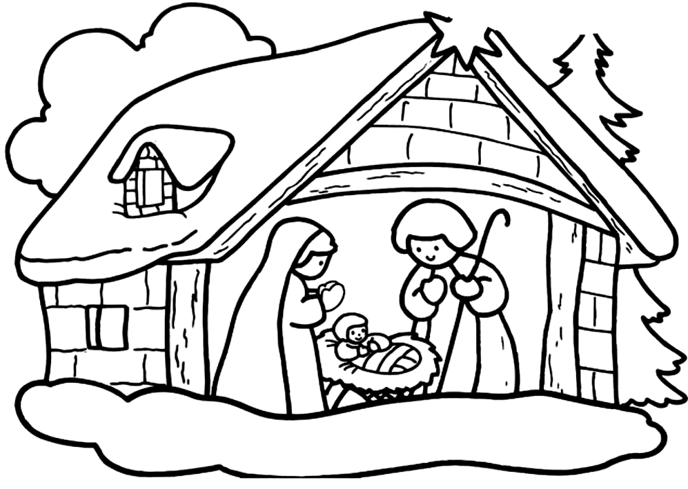 Nativity scen ritning för att skriva ut och färg