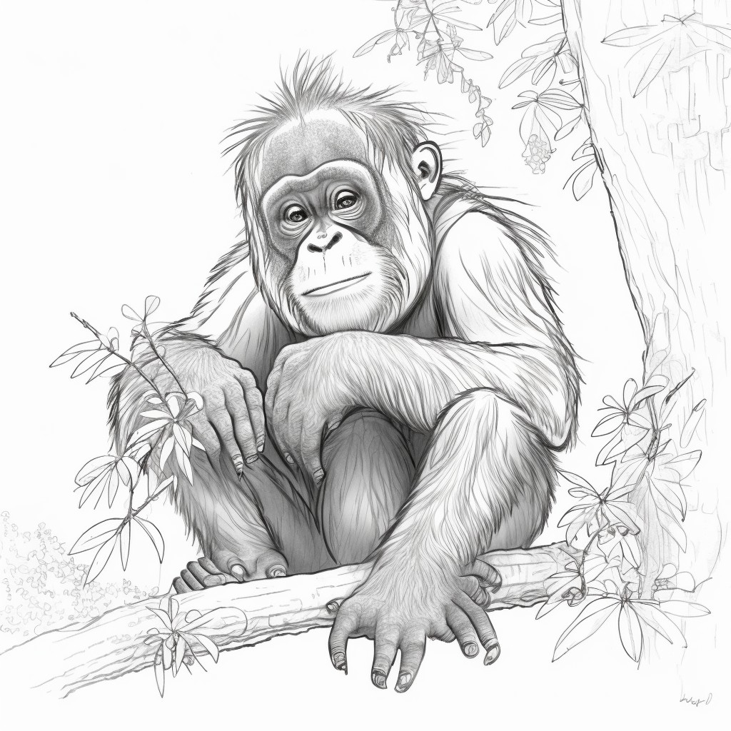 Orangutang i seriestil att trycka och färglägga