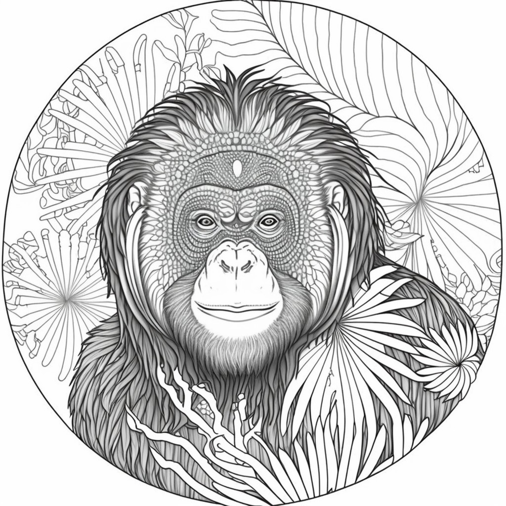Orangutang i mandala stil att trycka och färglägga