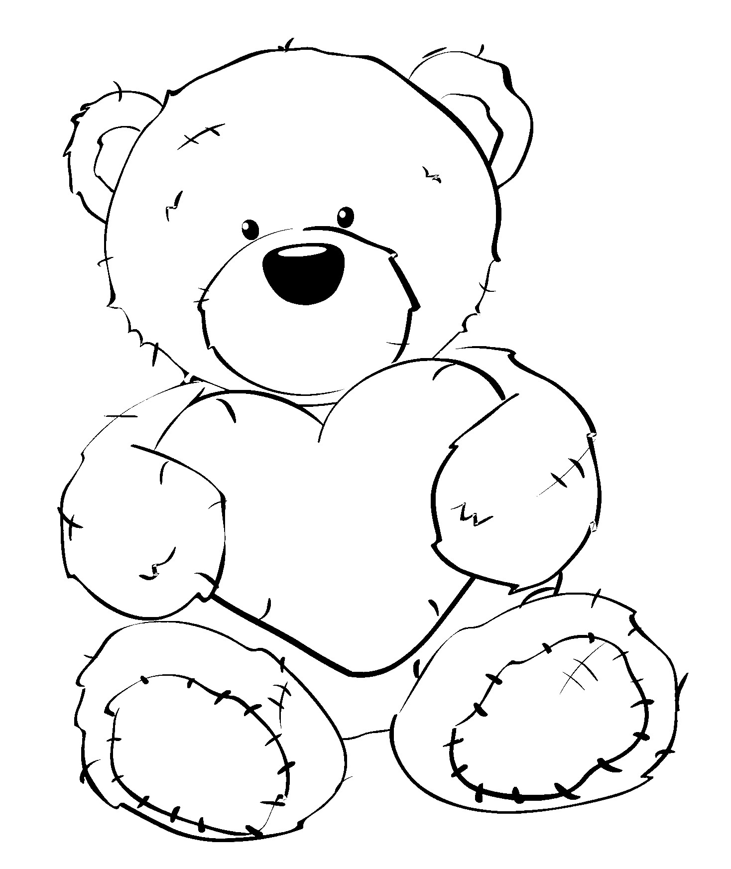 Disegno da colorare di orsetto abbraccia un cuore