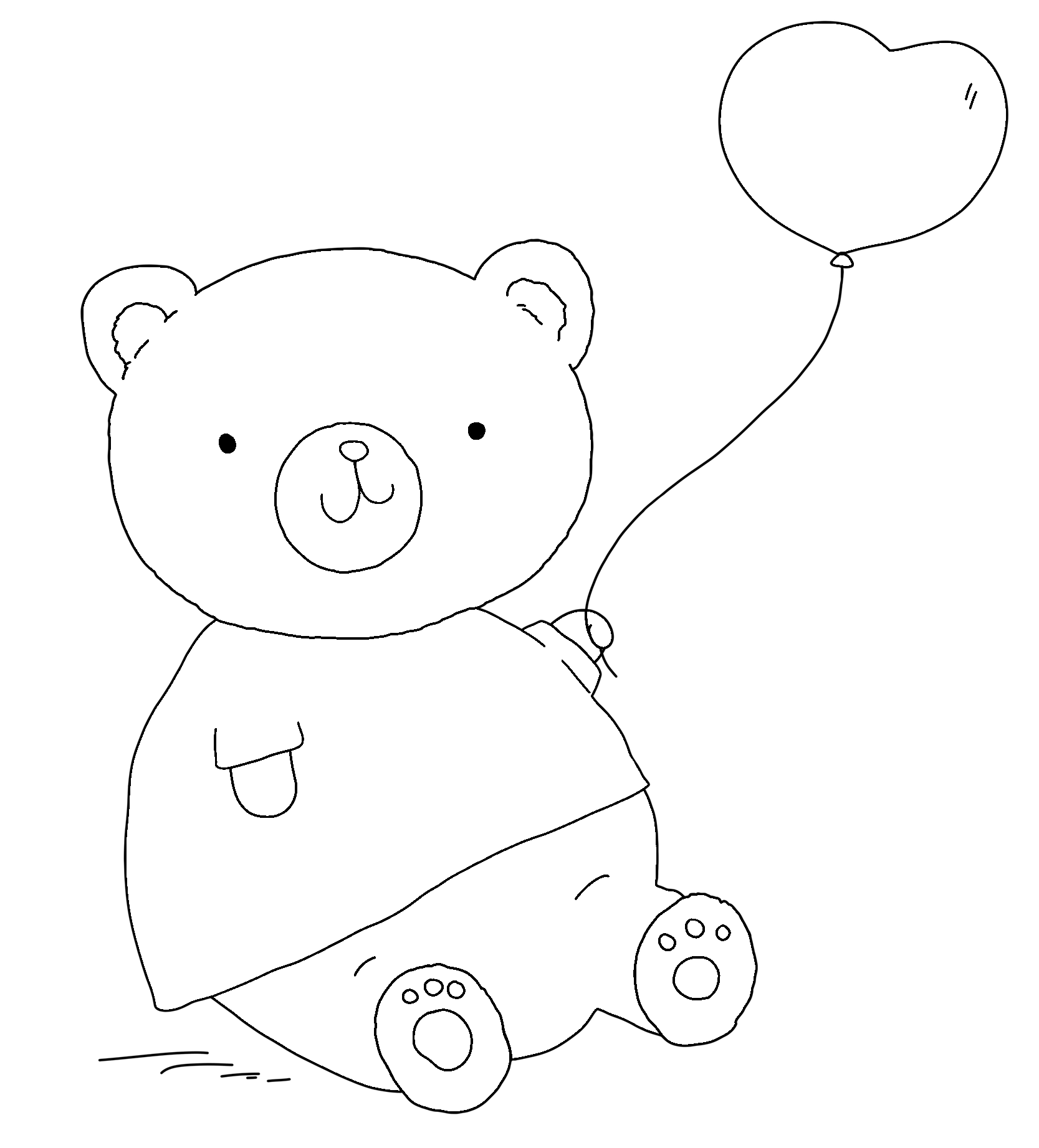 Disegno da colorare di orso con palloncino a forma di cuore