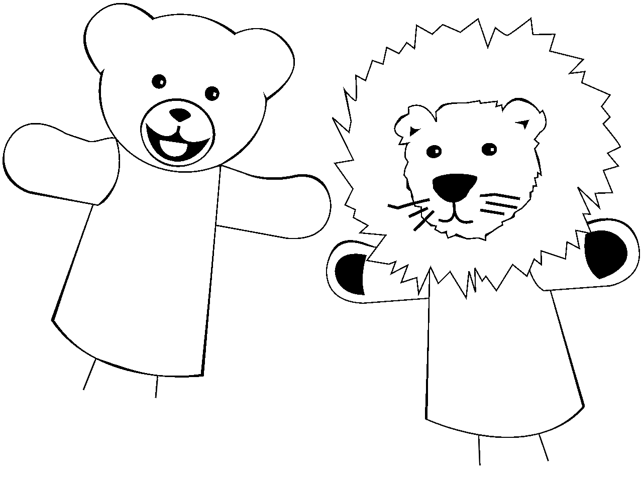 Disegno da colorare di orso e leone marionette