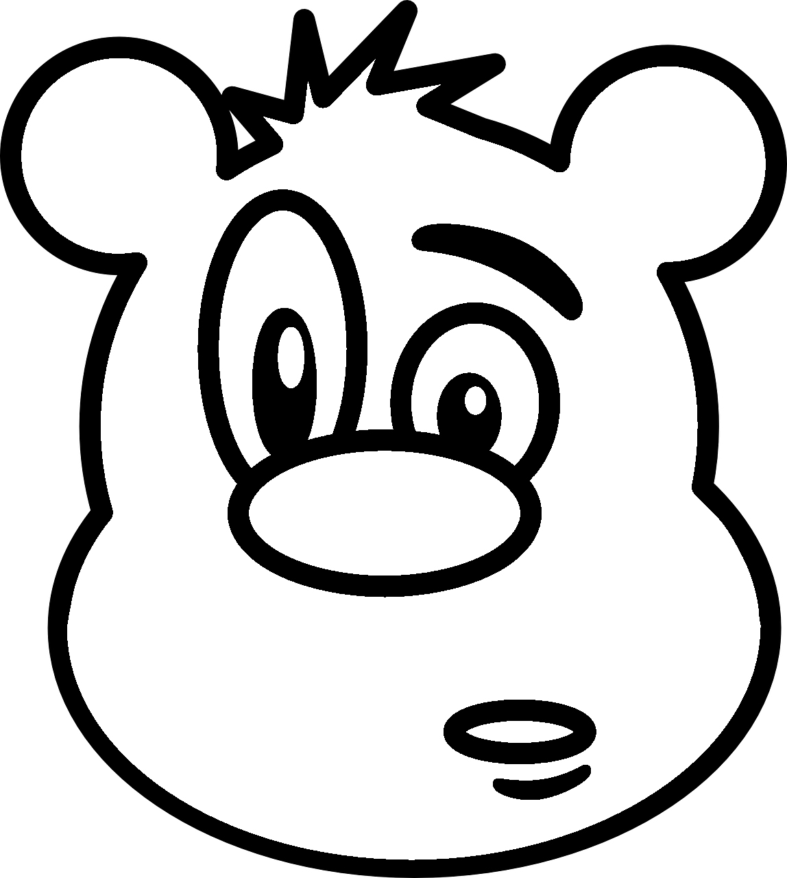 Disegno da colorare di testa di orso con espressione dubbiosa