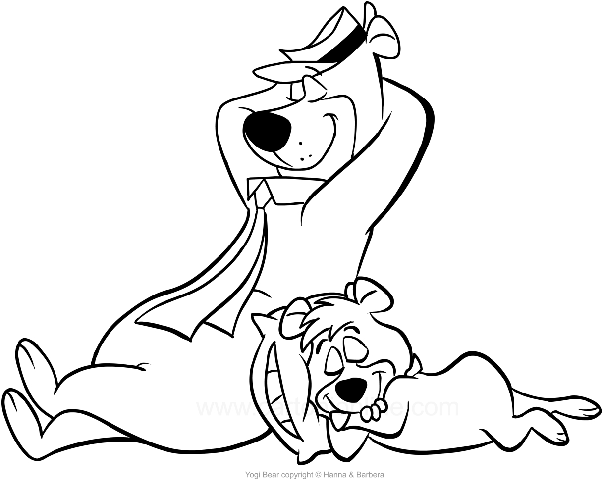 Dibujando al Bear Yogi y Bubu durmiendo para imprimir y colorear