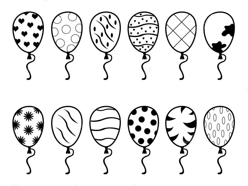 Tekening 22 van ballonnen om af te drukken en in te kleuren