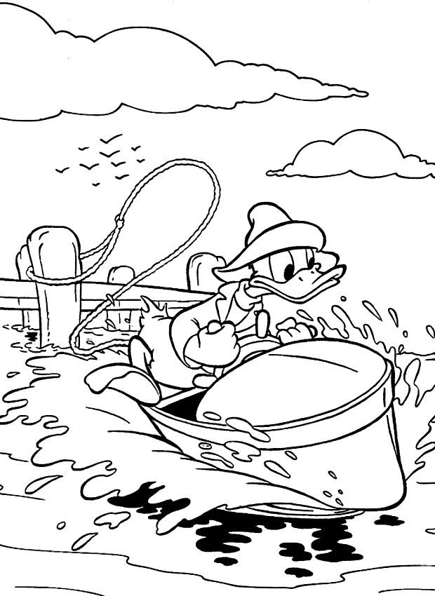 Speedboat Donald Duck coloring page to print and color