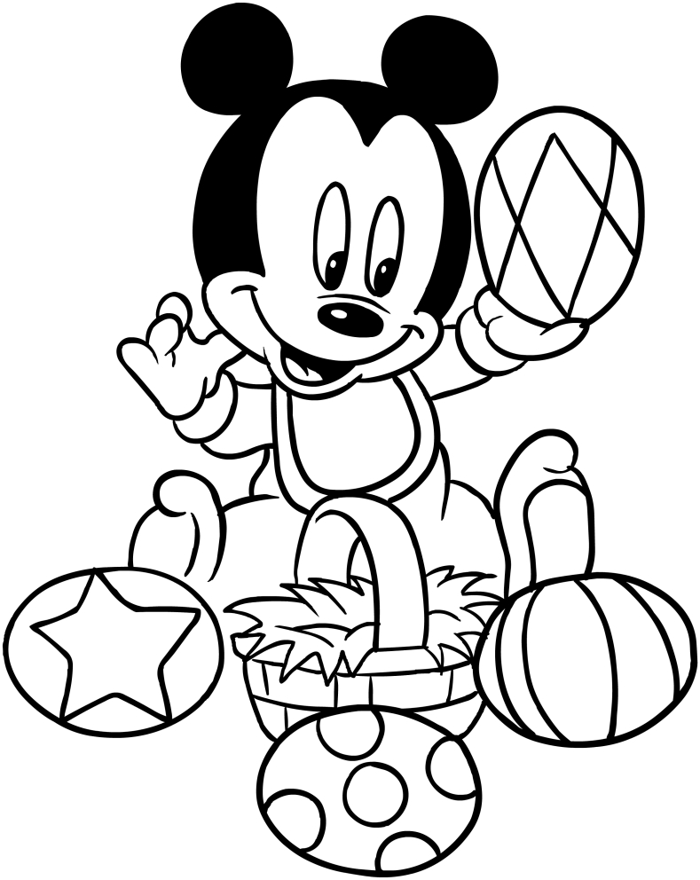 Disegno Di Baby Topolino Con Le Uova Di Pasqua Da Colorare