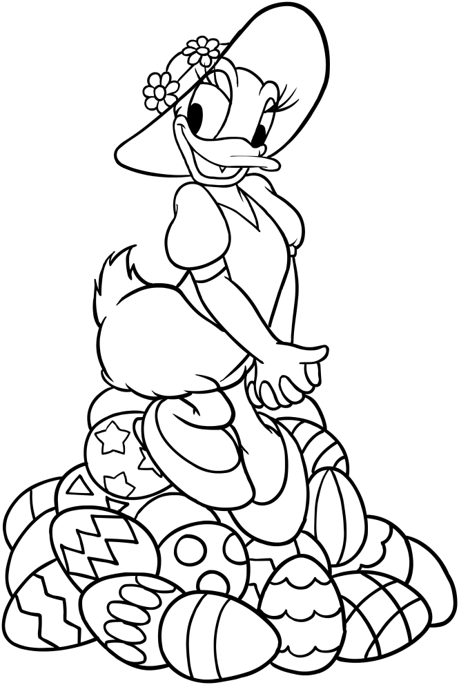 Colorear Daisy Duck con Huevos de Pascua para imprimir y colorear