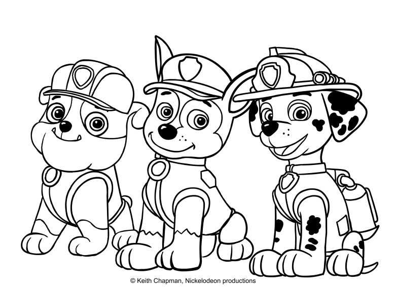 Disegno da colorare di Rubble, Chase e Marshall - Paw Patrol