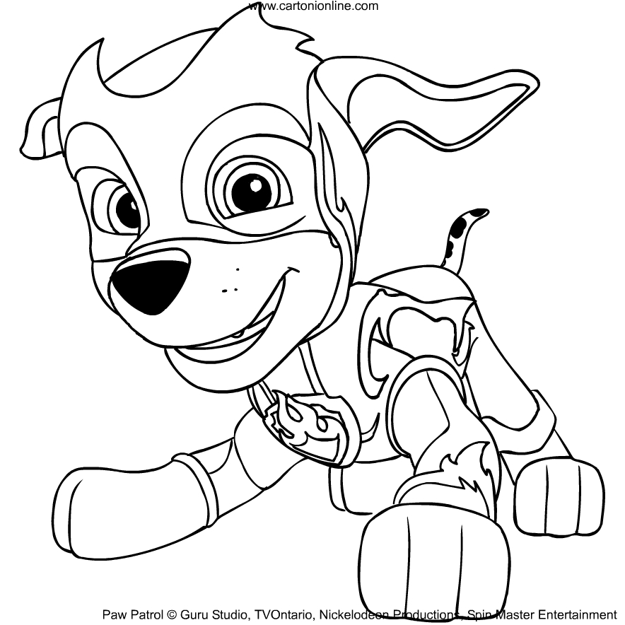 Disegno di Marshall  dei Paw Patrol Mighty Pups da stampare e colorare