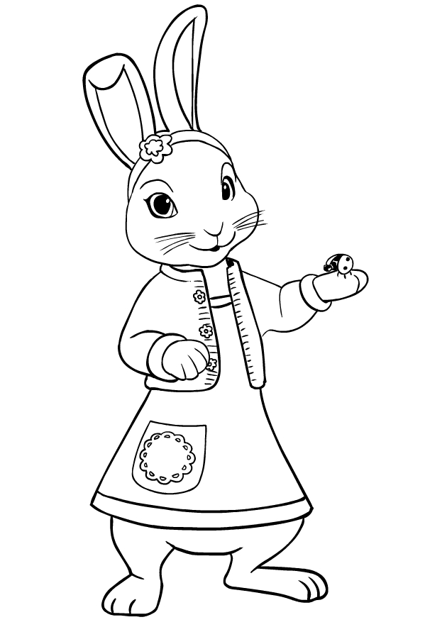 Ritning av Lily Bobtail vän till Peter Rabbit för att trycka och färg