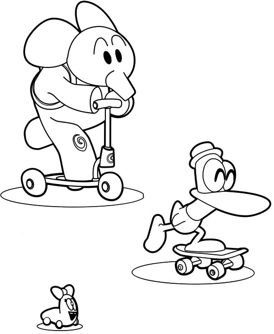 Dibujo de Elly, Pato y la oruga en patines para imprimir y colorear