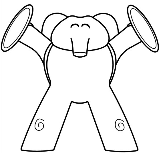 Dibujo de Elly, la elefante rosa tocando los platillos para imprimir y colorear