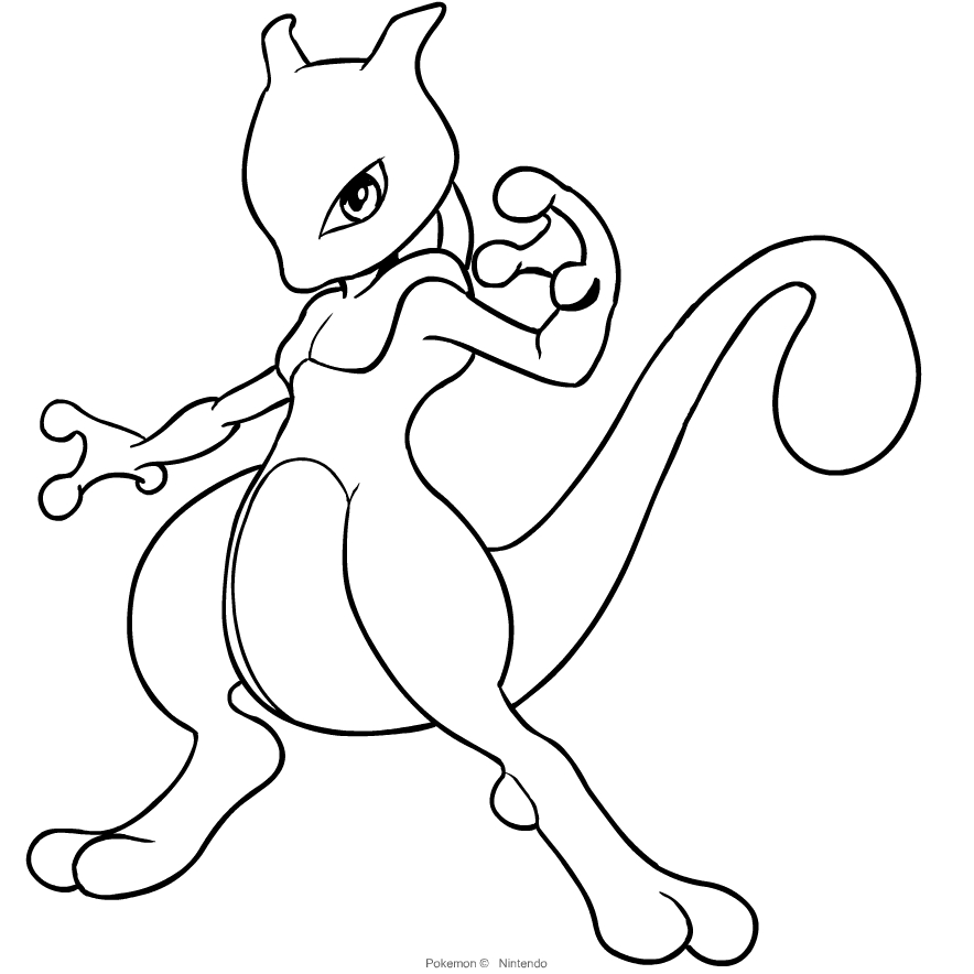 Mewtwo van Pokemon kleurplaat om af te drukken en in te kleuren