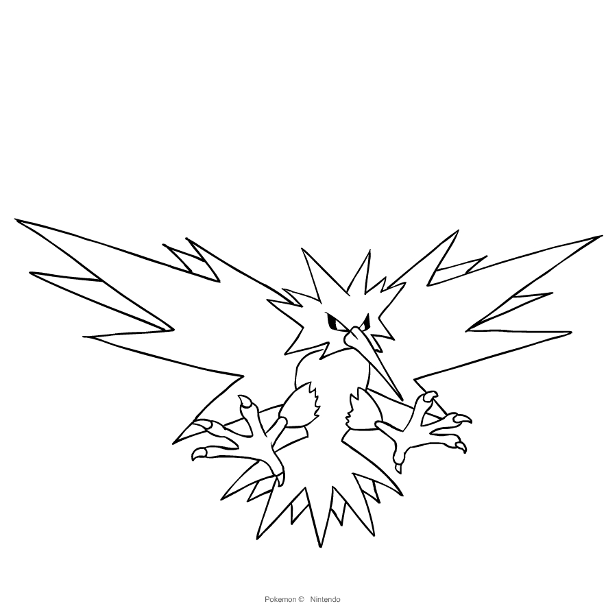 Ritning av Zapdos från Pokémon till tryck och färgläggning