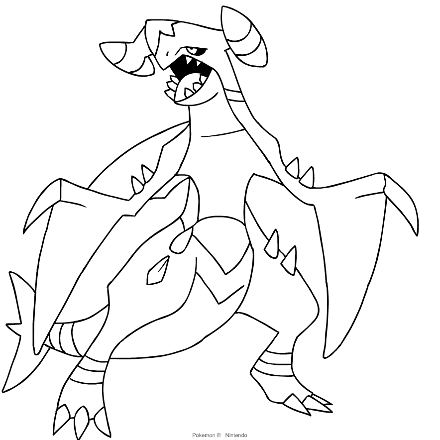 Drawing of Garchomp from the fourth generation Pok mon to print and color.