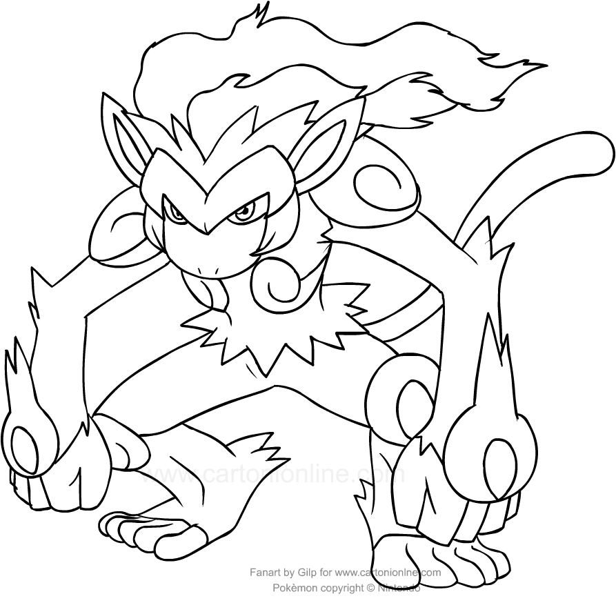 Infernape de Pokemon para imprimir y colorear