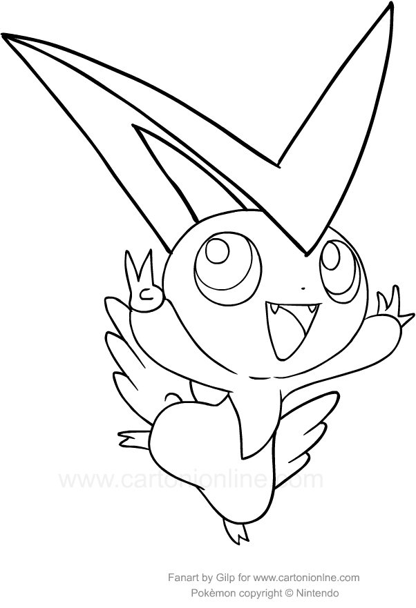 Pokemon Victini kleurplaat om af te drukken en te kleuren