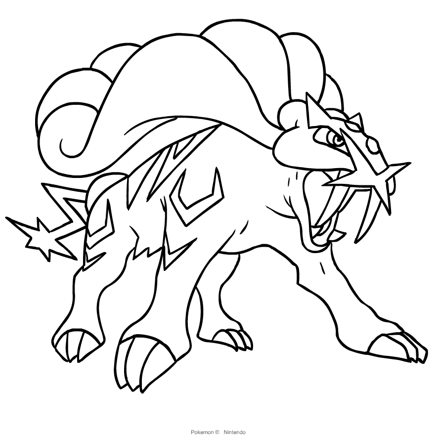 Coloriage Raikou des Pokémon de deuxième génération à imprimer et colorier