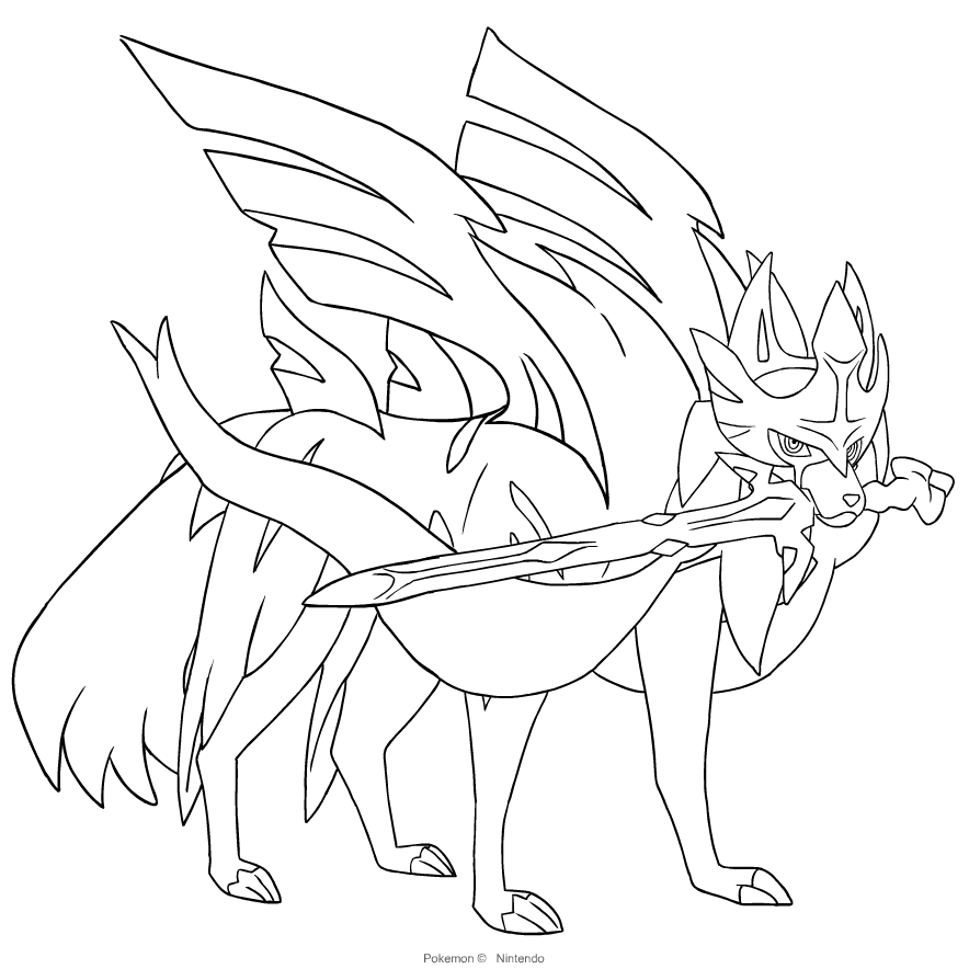 Zacian from Pokemon Sword and Shield page to print and color
